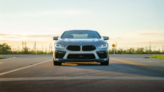 White bmw car road sky - a sky background and trees free wallpaper