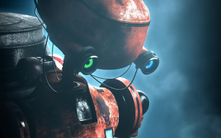 Robot green eye black background - ed benedict free wallpaper