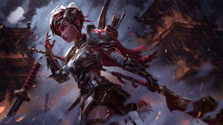 Woman armor sword rain blood 2 - a woman in armor holding free wallpaper