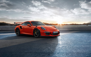 Red porsche sunset clouds mountains - a sunset in the background free wallpaper