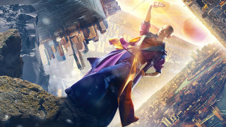 Purple suit flying over city - a purple suit free wallpaper