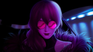Pink glasses fur coat cyberpunk - sunglass free wallpaper