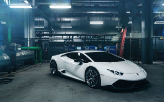 White sports car garage pipes - photorealism free wallpaper for desktop