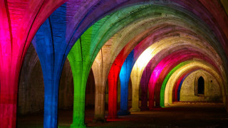 Arches rainbow light building ceiling - interactive art free wallpaper