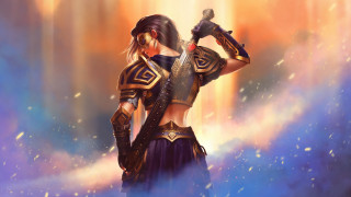 Fantasy woman flaming sword armor - a sword and a sword free wallpaper