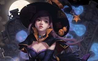 Witch moon halloween broom cape - art free wallpaper for desktop