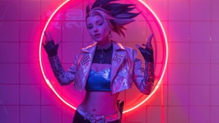 Neon woman cyberpunk fanqi akali - her free wallpaper