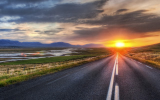 Sunset lake field bridge city - dennis ashbaugh free wallpaper for desktop