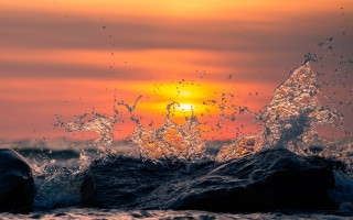 Wave rock sunset ocean red - anthony s waters free wallpaper