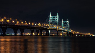 Night lit bridge city skyfireworks - expressionism free wallpaper