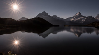 Mountain lake sunset moonlight landscape - the background free wallpaper