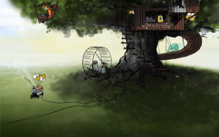 Tree house man hammock tree - 2 d game art free wallpaper