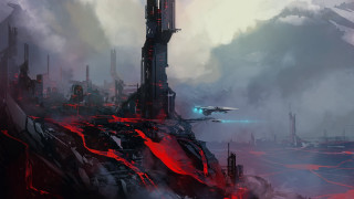 Futuristic city red light plane - anton fadeev free wallpaper