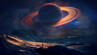 Saturn mountain man planet space - a distant planet in the background free wallpaper