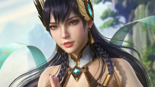 Woman crown necklace blue dress - feng zhu free wallpaper