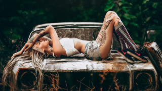 Woman rusty car field tattoo - carne griffiths free wallpaper