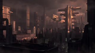 Futuristic city clock night afrofuturism - matte painting concept art free wallpaper