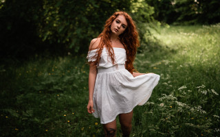 Woman white dress field bush 2 - elinor proby adams free wallpaper