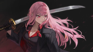 Pink hair woman sword black - autodestructive art free wallpaper