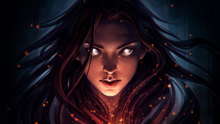 Woman long hair blue eyes 20 - art station free wallpaper