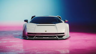 White sports car pink blue - retrofuturism free wallpaper