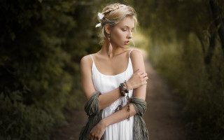 Woman white dress forest flower - anka zhuravleva free wallpaper