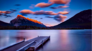 Dusk mountain lake dock sunset - bob thompson free wallpaper