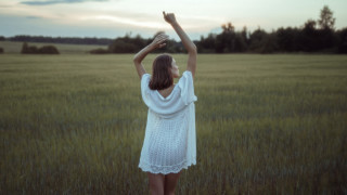 Woman white dress field arms - cinematic free wallpaper