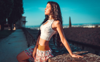 Woman leaning city outdoors beach - andrea orcagna free wallpaper