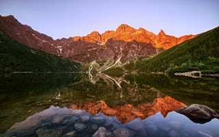 Mountain range reflection lake forest 14 - rock and trees free wallpaper