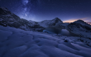 Mountain lake night starry sky - a few star free wallpaper