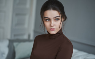 Elina karimova brown shirt portrait - a white wall free wallpaper