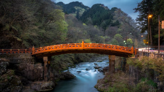 Bridge river red railing ecological - a bridge over a river free wallpaper