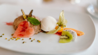 Plate fruits vegetables bread watermelon - delaunay free wallpaper