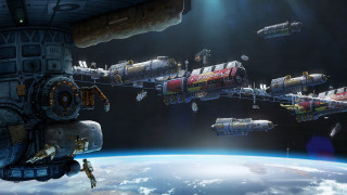 Space station shuttles earth night - darek zabrocki free wallpaper