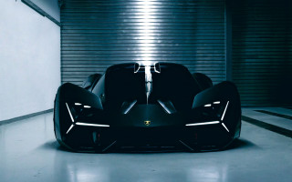 Black sports car garage shutters - intimidating lighting free wallpaper