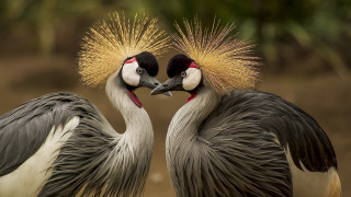 Birds longhair standing together field - a field of grass and dirt free wallpaper