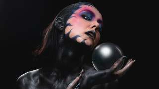 Black makeup holding ball fantasy - matte fantasy painting free wallpaper