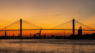 Bridge water sunset boat cityscape - almada negreiro free wallpaper