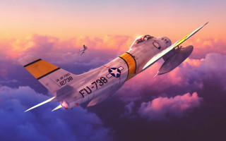 Airplane sky clouds dusk fighter - an airbrush painting free wallpaper for desktop