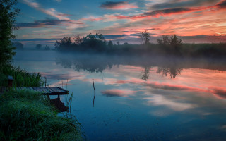 Lake dock colorful sky clouds - artur tarnowski free wallpaper