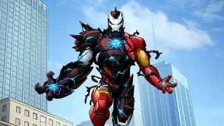 Giant robot cityscape blue sky - adam manyoki free wallpaper