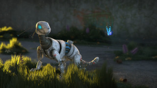 Small robot green field butterfly - beeple free wallpaper