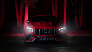 Red car glowing dark headlights - its headlight free wallpaper