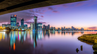 City skyline reflection bridge dusk - a bridge over free wallpaper