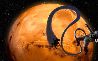 Climbing giant orange planet snake - back free wallpaper