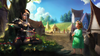 Woman green dress tree man 2 - a painting of a woman free wallpaper