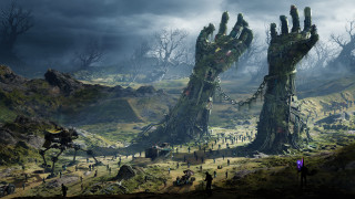 Giant hand forest people dark - a dark sky free wallpaper