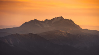 Mountain range sunset plane clouds 3 - a matte painting free wallpaper for desktop