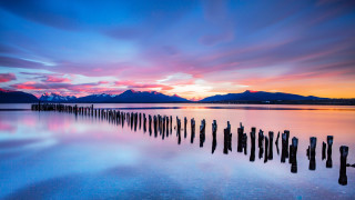 Long pier lake sunset mountains - a long wooden pier free wallpaper